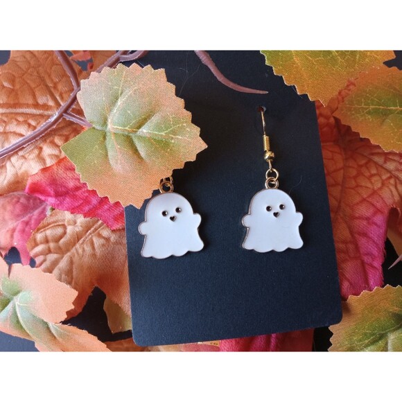 NWT Halloween White Ghost Earrings w/ Gold-Plated Hooks - Picture 2 of 7